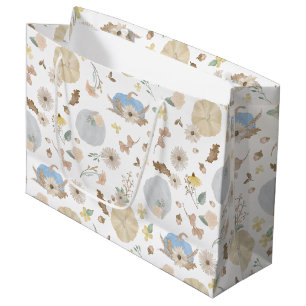 Sac cadeau Citrouille bleu automne floral