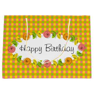 Sac Cadeau Citrus Oval Check Joyeux Anniversaire grand