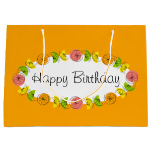 Sac Cadeau Citrus Oval Orange Joyeux Anniversaire grand