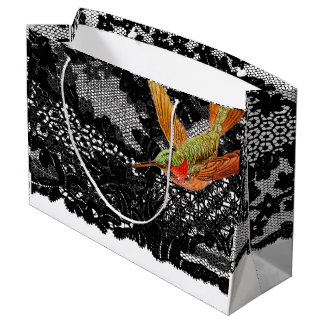 Sac cadeau COLIBRIS ET DENTELLE NOIRE