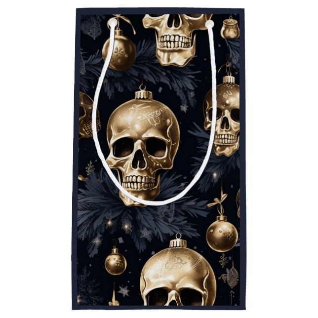 Sac cadeau crâne d'or (Marine) (Devant)