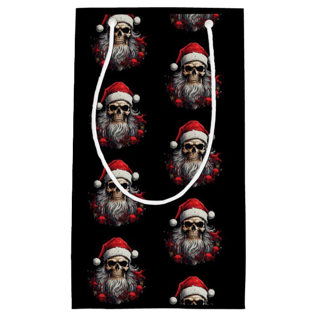 Sac cadeau crâne père Noël (noir) (Devant)