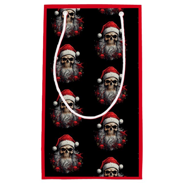 Sac cadeau crâne père Noël (rouge) (Devant)