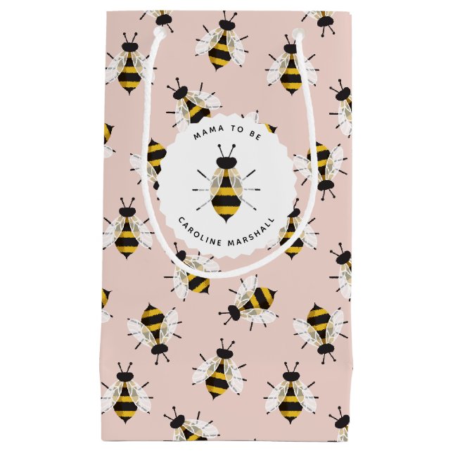 Sac cadeau Customisé rose abeille avec illustratio (Devant)