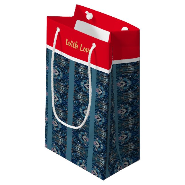 Sac cadeau d'amour Bleu en bande par la poète Adie (Devant Angle)