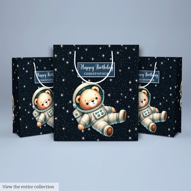 Sac cadeau d'anniversaire avec astronaute Teddy Be (Boy Birthday Gift Bag with Astronaut Teddy Bear)