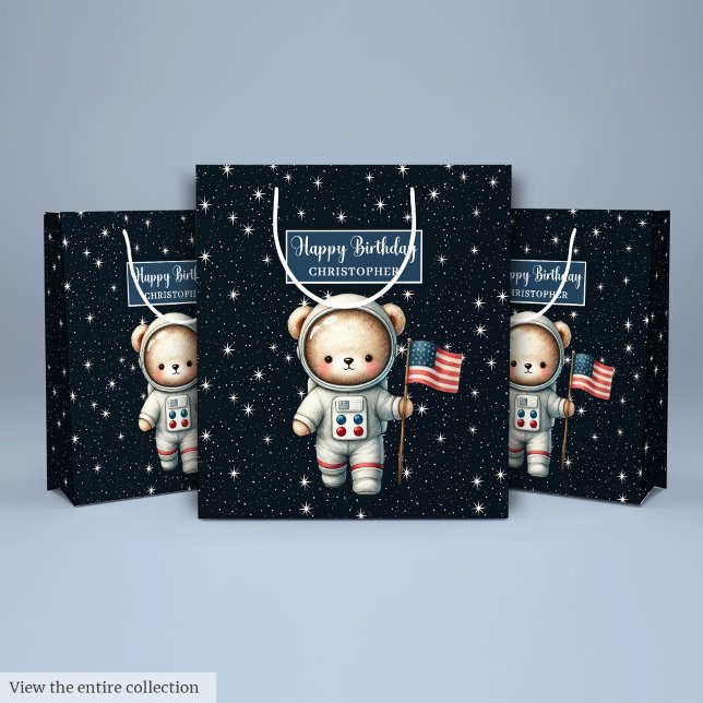 Sac cadeau d'anniversaire avec espace Teddy Bear (Boy Birthday Gift Bag Featuring Space Teddy Bear)