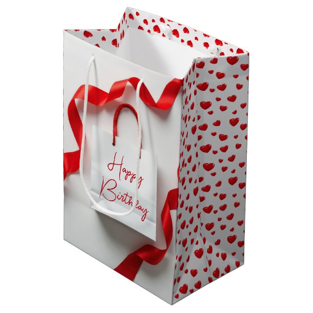 Sac cadeau d'anniversaire avec rubans et cœurs (Devant Angle)