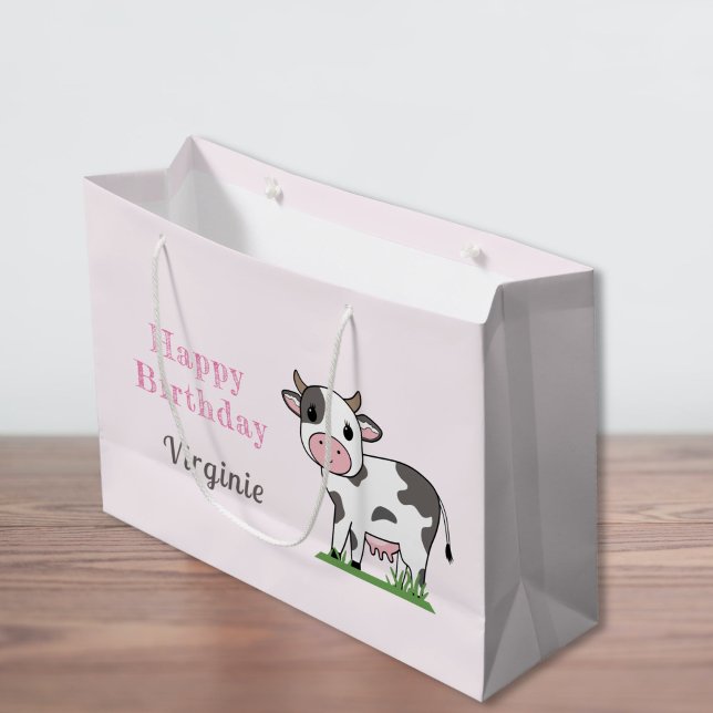 Sac cadeau d'anniversaire avec une jolie vache (Birthday Gift Bag with a Cute Cow)