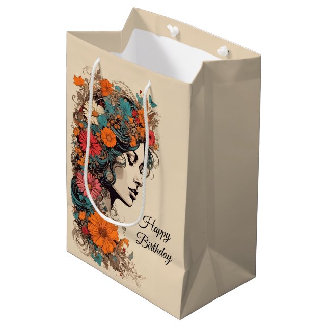 Sac cadeau d'anniversaire de la fille Floral Boho  (Devant Angle)