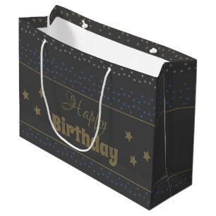Sac cadeau d'anniversaire gris foncé avec étoiles