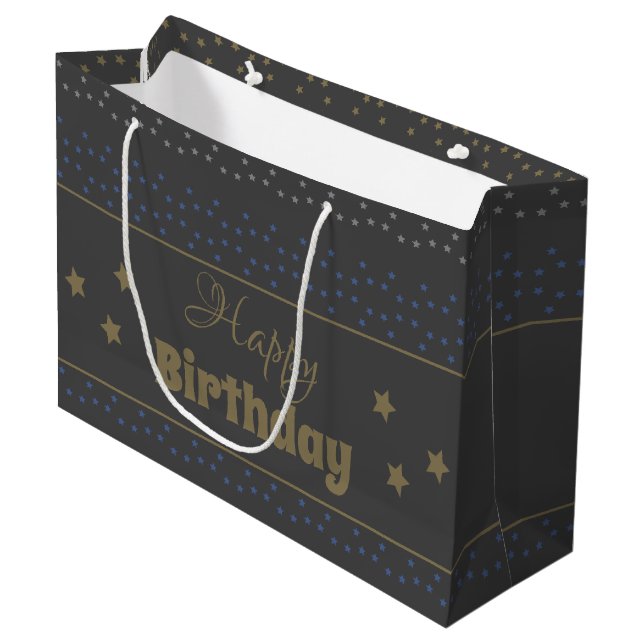 Sac cadeau d'anniversaire gris foncé avec étoiles (Devant Angle)
