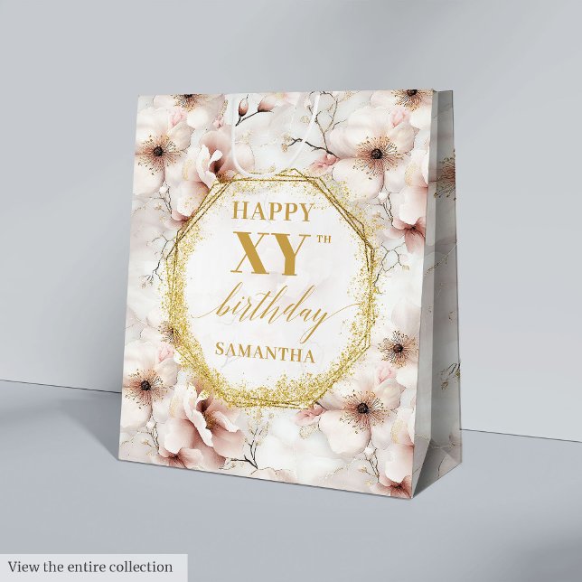 Sac cadeau d'anniversaire léger rose Rustique or (Inspiring Light Pink Rustic Gold Birthday Gift Bag

)