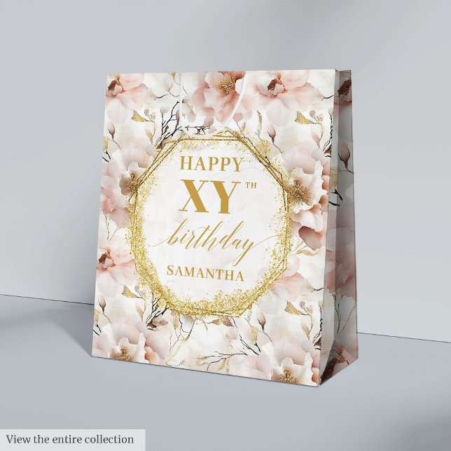 Sac cadeau d'anniversaire pour Boho rose pâle (Heartfelt Light Pink Boho Gold Birthday Gift Bag

)