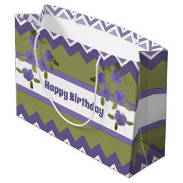 Sac cadeau d'anniversaire vert olive et violet