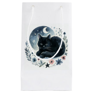 Sac cadeau d'aquarelle de chat noir