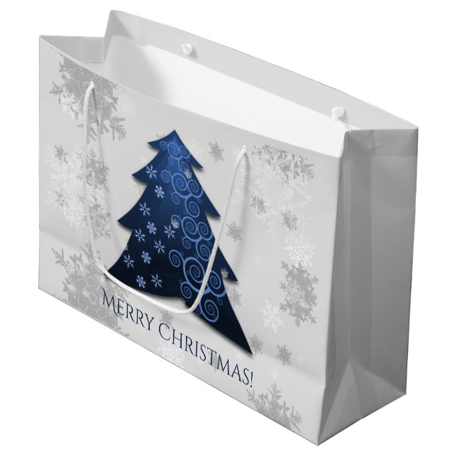 Sac cadeau d'arbre de Noël Festif Bleu (Devant Angle)