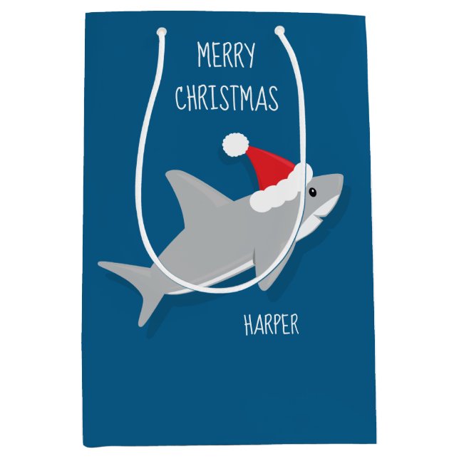 Sac cadeau de caricature souriant requin à Santa H (Devant)
