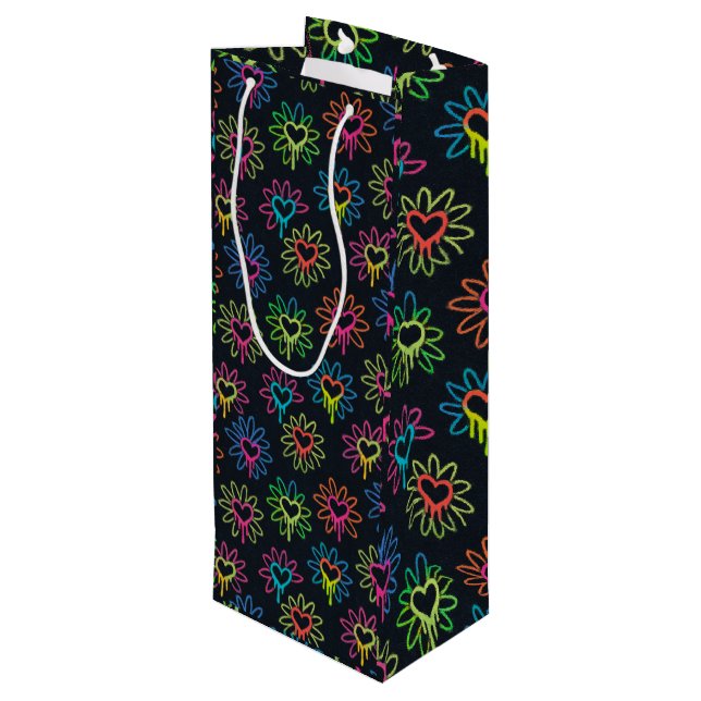 Sac cadeau de coeur et de marguerite au néon (Dos Angle)