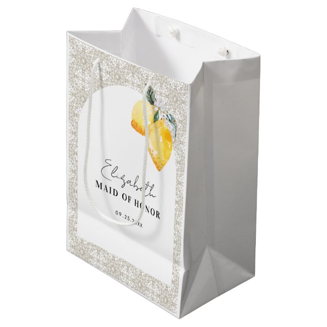 Sac cadeau de demoiselle d'honneur avec nom et cit (Devant Angle)