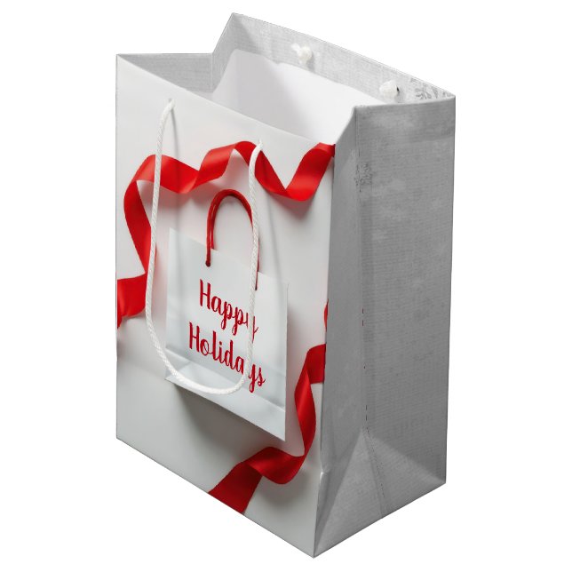 Sac Cadeau de Fêtes avec Rubans Rouges (Devant Angle)