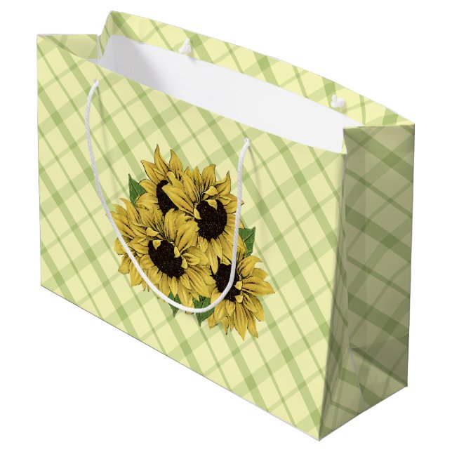 Sac cadeau de fleurs de soleil joyeux sur Plaid (Dos Angle)