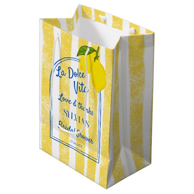 sac cadeau de mariage à rayures jaunes Dolce vita (Devant Angle)