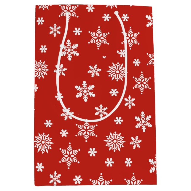 Sac cadeau de Noël aux flocons rouges et blancs (Devant)