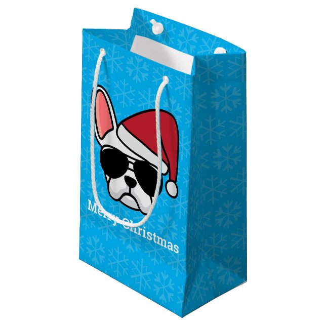 Sac cadeau de Noël Blanc Français Bulldog (Devant Angle)
