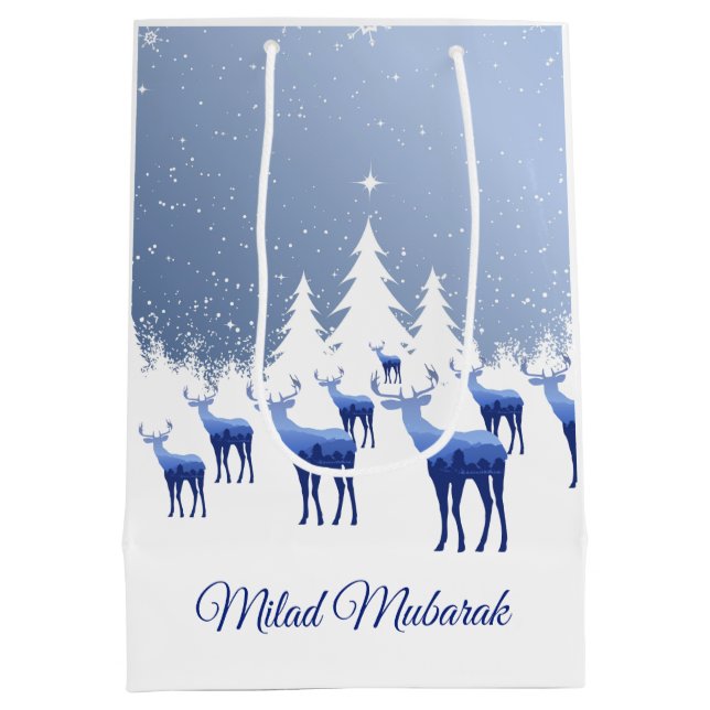 Sac Cadeau de Noël Bleu Cerf Milad Mubarak (Dos)
