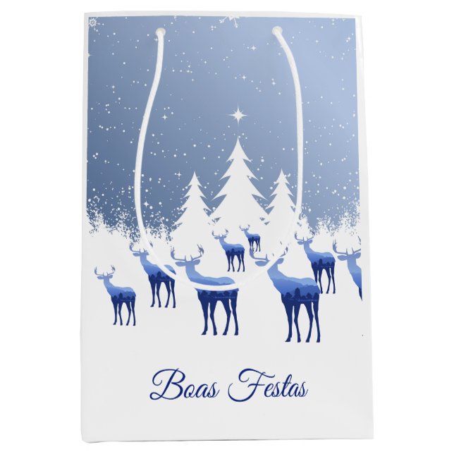 Sac Cadeau de Noël Blue Deer Boas Festas (Devant)