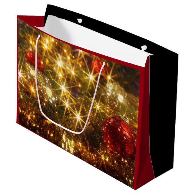 Sac cadeau de Noël étincelant Grand (Devant Angle)