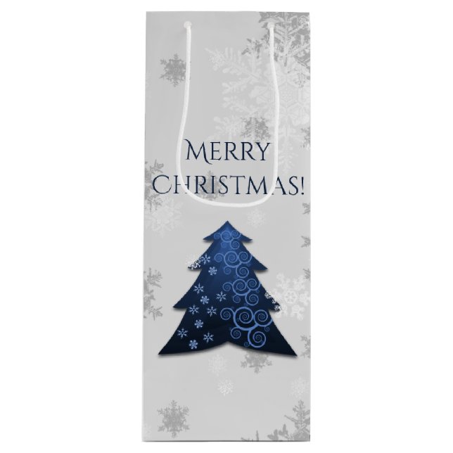 Sac cadeau de Noël Festif Bleu Arbre Vin (Devant)