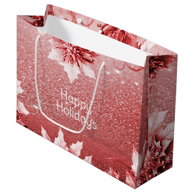 Sac cadeau de Noël Feuille Rouge (Devant Angle)