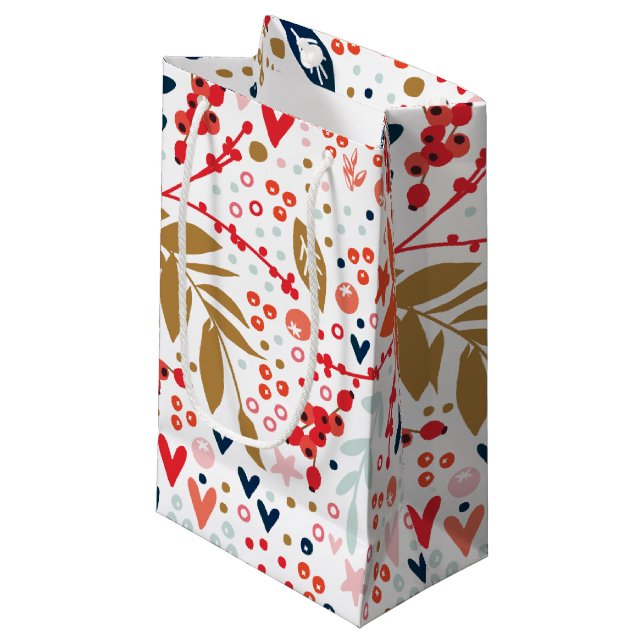 Sac cadeau de Noël Floral Blanc (Devant Angle)