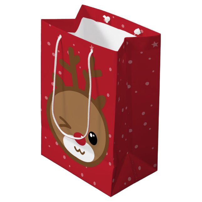 Sac cadeau de Noël Kawaii Reindeer (Devant Angle)