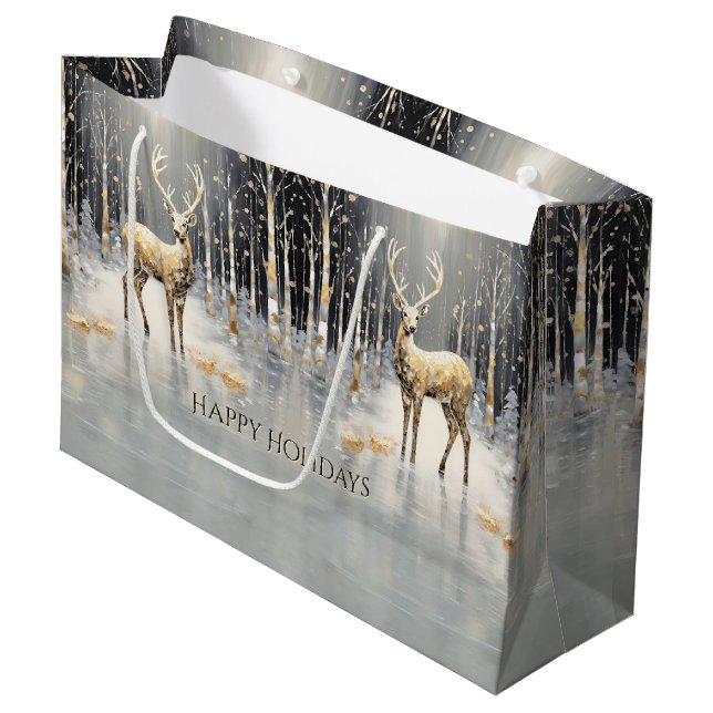 Sac cadeau de Noël Or Reindeer (Devant Angle)