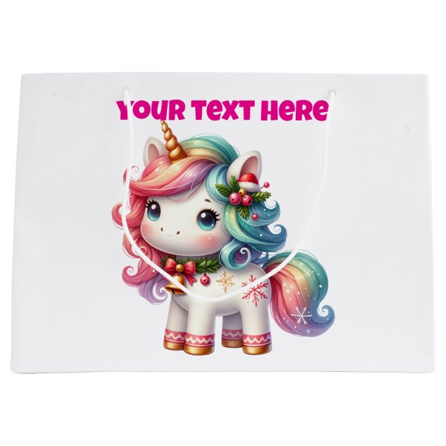 Sac cadeau de Noël personnalisé Unicorn (Devant)
