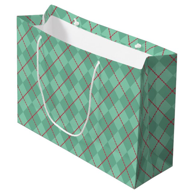 Sac cadeau de Noël Rouge Vert Festif (Devant Angle)
