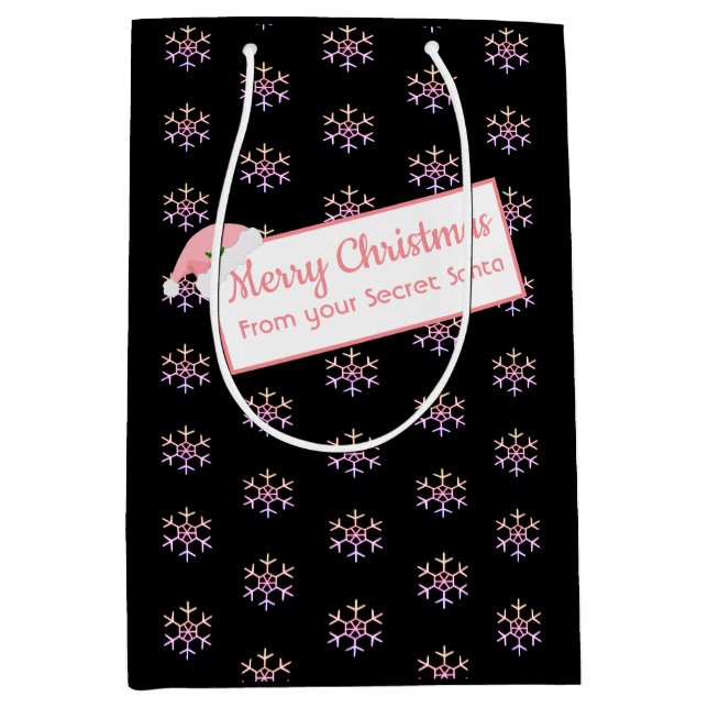 Sac cadeau de Noël Secret Père Noël noir et rose  (Devant)