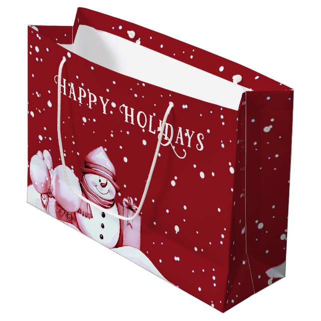 Sac cadeau de Noël Snowman Rouge (Devant Angle)