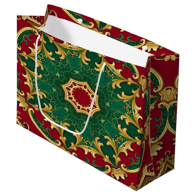 Sac cadeau de Noël vert rouge décoratif (Devant Angle)