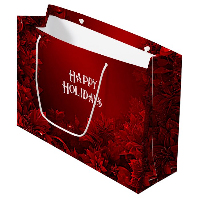 Sac cadeau de vacances Floral Feuille rouge (Devant Angle)