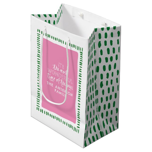 Sac cadeau de vacances personnalisé moderne rose e (Devant Angle)