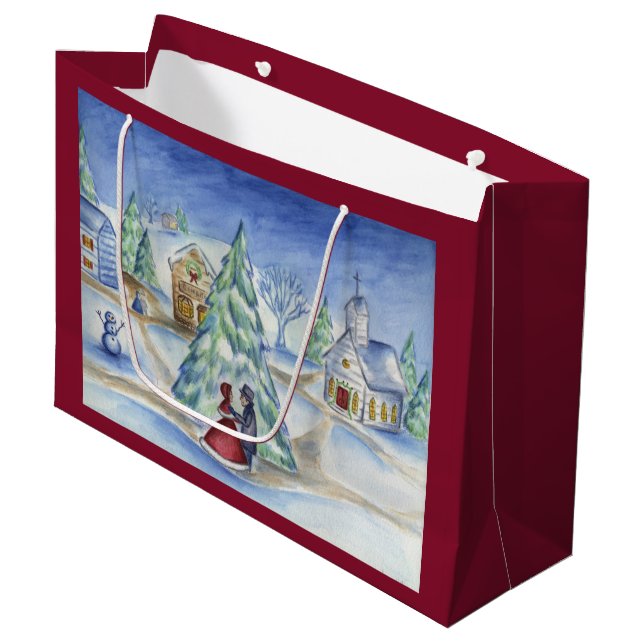 Sac cadeau de village de Noël classique (Devant Angle)