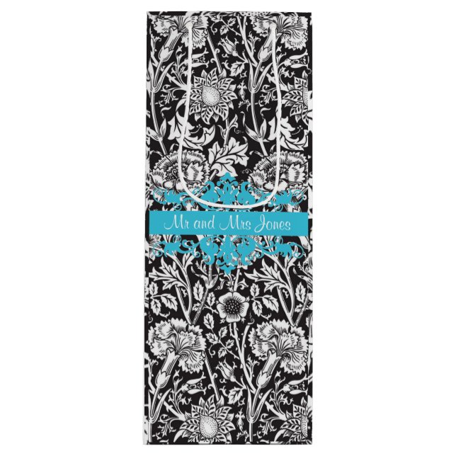 Sac cadeau de vin Damas noir et blanc personnalisé (Devant)