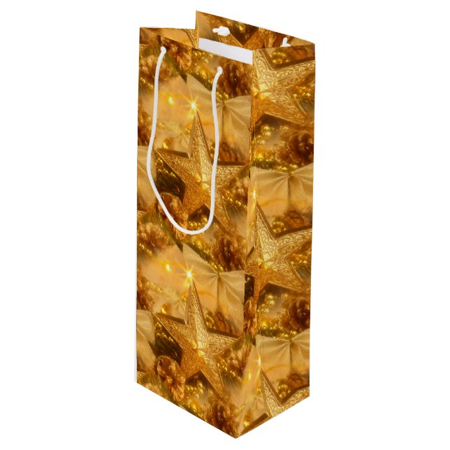 Sac cadeau de vin de Noël doré (Devant Angle)