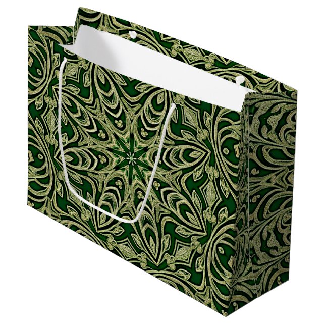 Sac cadeau décoratif or vert (Devant Angle)