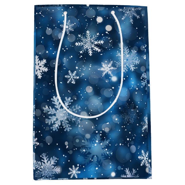 Sac cadeau d'hiver Elegant Blue & White Snowflake (Devant)