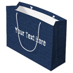 Sac Cadeau en Tissu Faux Denim Bleu avec Texte Per